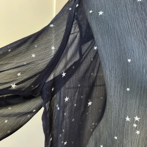 Lovestitch Star Print Black White Long Sleeve Sheer Blouse Top Button Medium - Picture 7 of 15